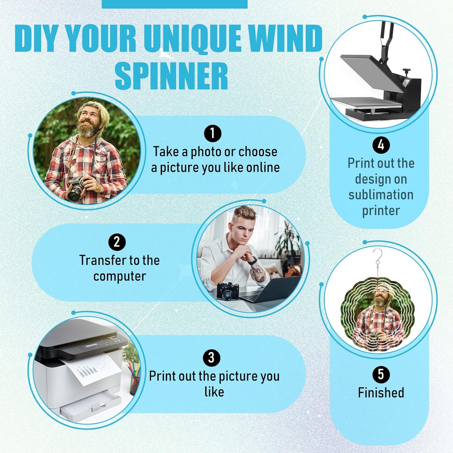 16 Pack 8 Inch Sublimation Wind Spinner Blanks 3D Aluminum Wind Spinners Hanging Wind Spinners DIY Crafts Ornaments Bulk for Indoor Outdoor Garden Yard Window Front Door Decoration, 2 Styles - Image 3