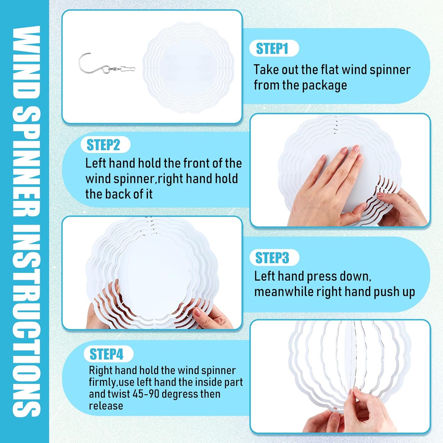 16 Pack 8 Inch Sublimation Wind Spinner Blanks 3D Aluminum Wind Spinners Hanging Wind Spinners DIY Crafts Ornaments Bulk for Indoor Outdoor Garden Yard Window Front Door Decoration, 2 Styles - Image 4