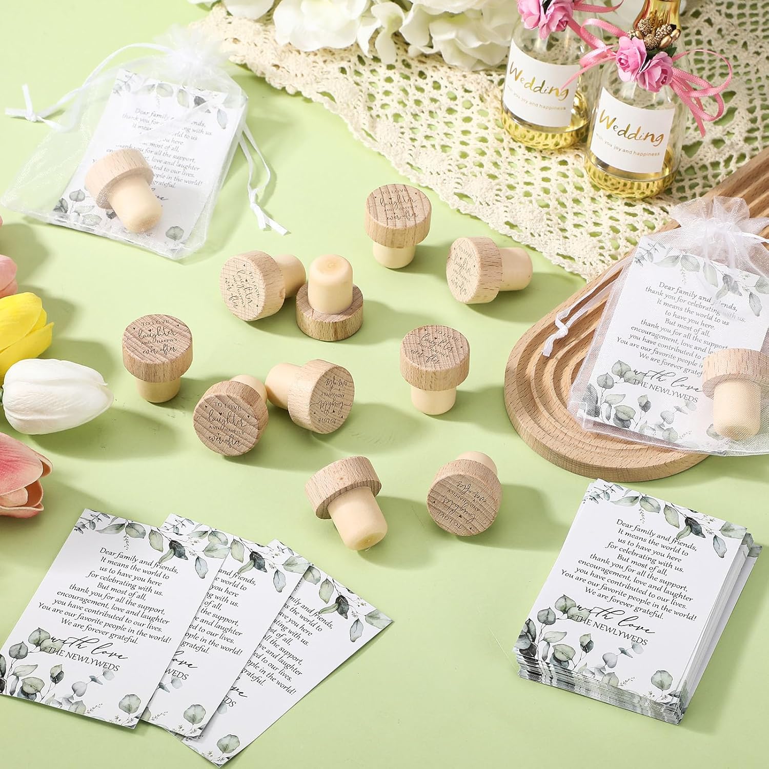 50 Sets Wedding Favors for Guests Bulk Engraved Wood Wine Bottle Corks Wine Stopper with Wedding Thank You Cards and Organza Bags Appreciation Gifts for Guest Thank You Gifts(Novelty) - Image 5