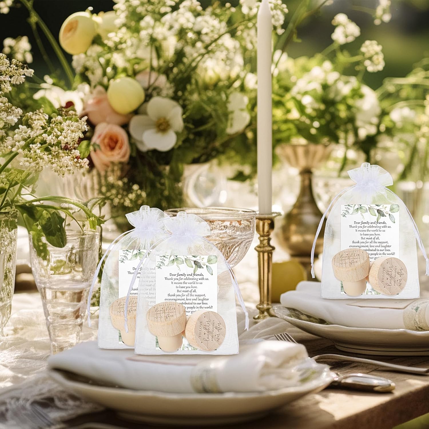 50 Sets Wedding Favors for Guests Bulk Engraved Wood Wine Bottle Corks Wine Stopper with Wedding Thank You Cards and Organza Bags Appreciation Gifts for Guest Thank You Gifts(Novelty) - Image 6