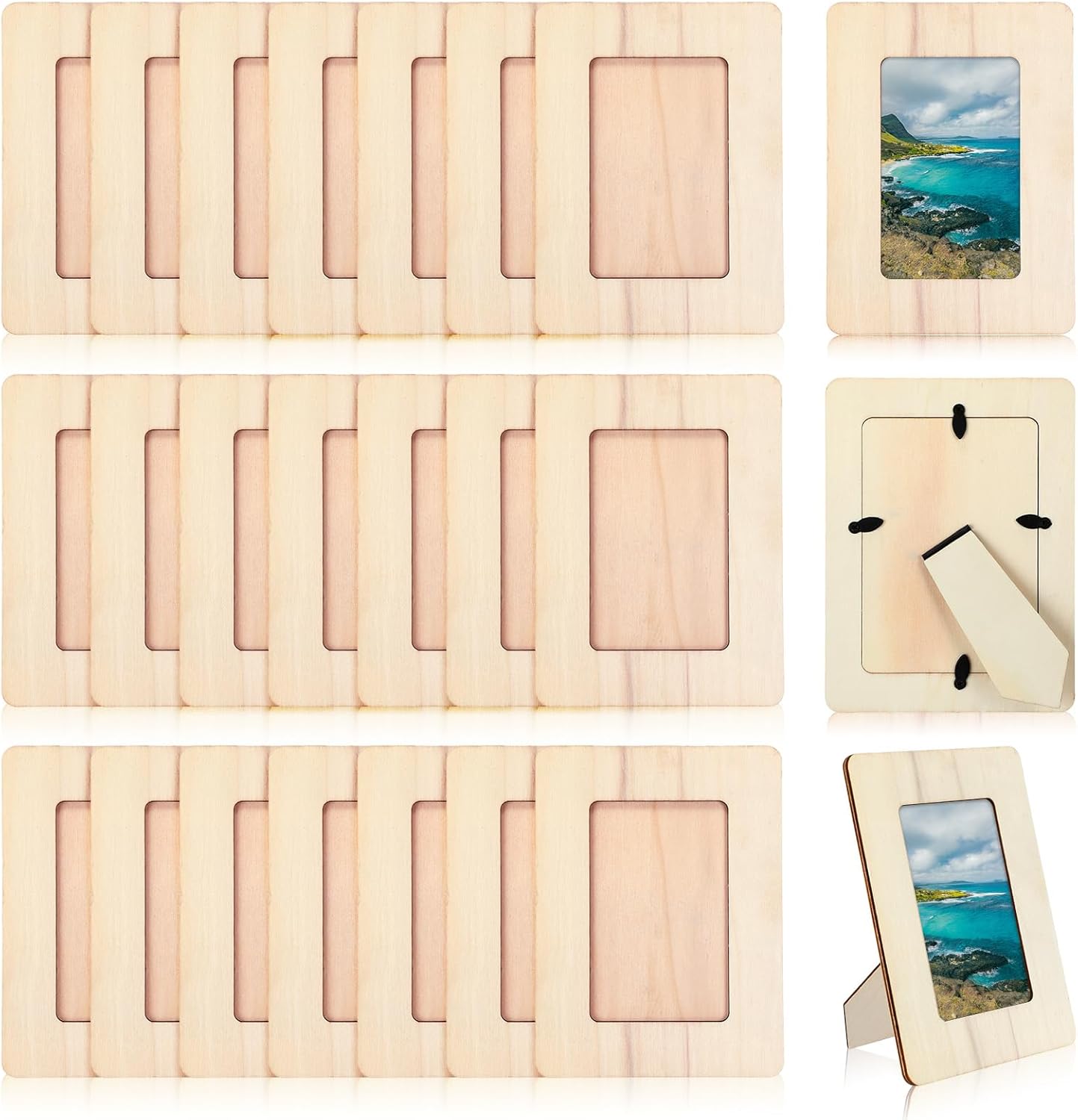24 Pcs Unfinished Wooden Craft Frames for 3