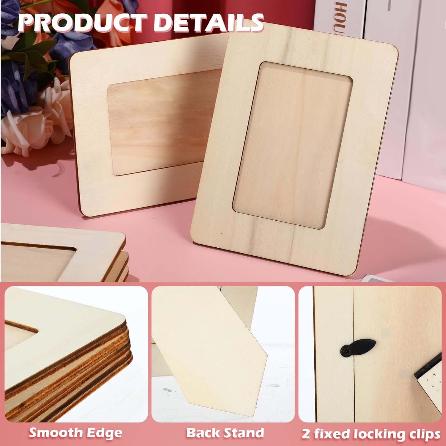 24 Pcs Unfinished Wooden Craft Frames for 3