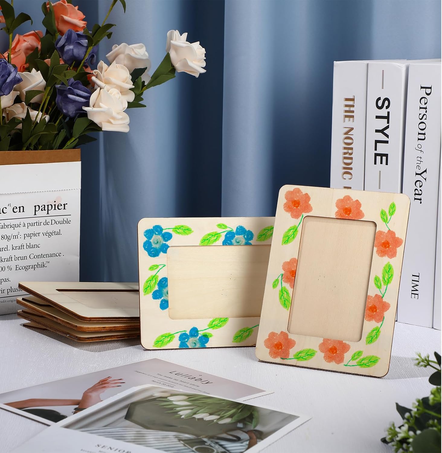 24 Pcs Unfinished Wooden Craft Frames for 3