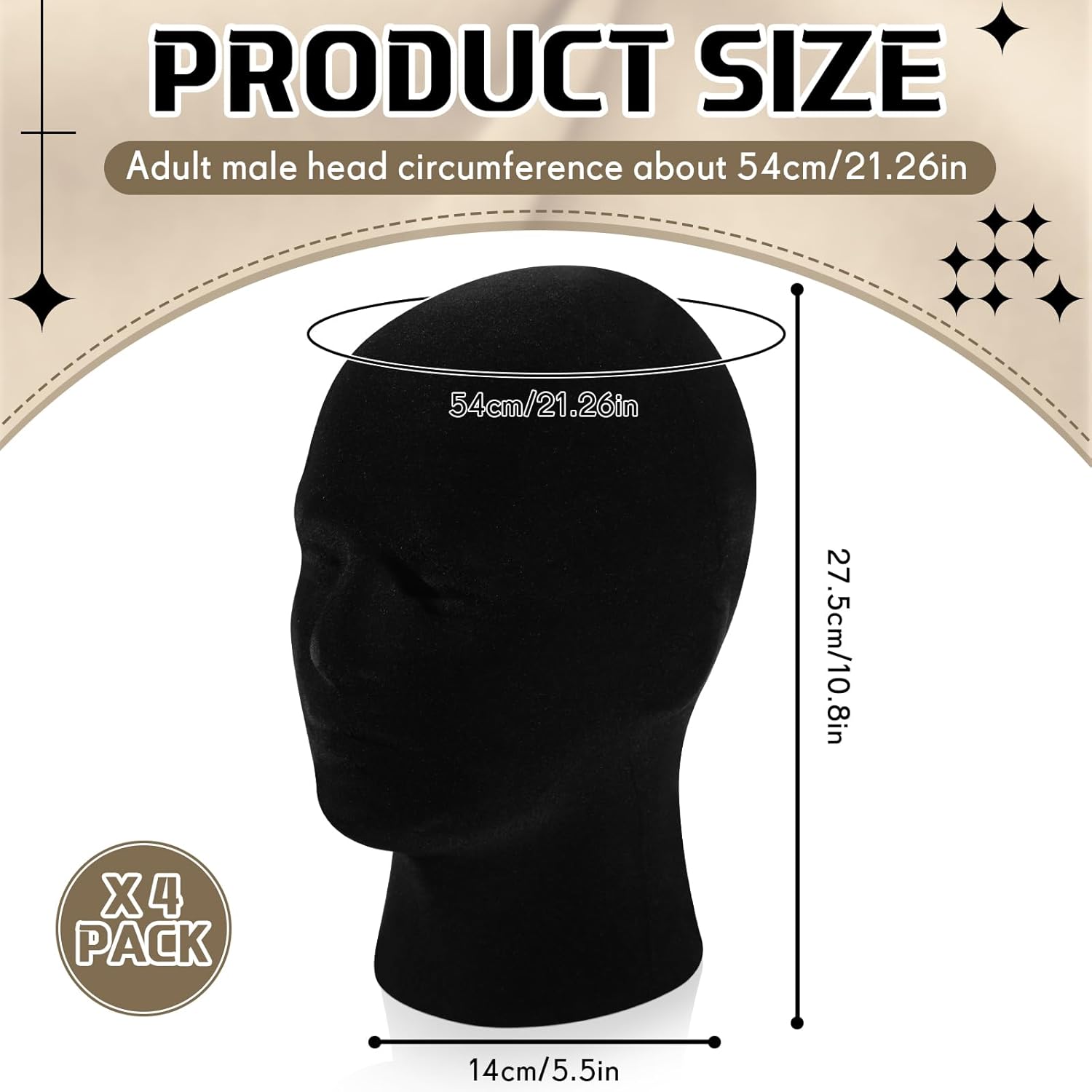 4 Pcs Black Mannequin Head Stand Model Male Wigs Display Model Velvet Foam Mask Display Stand Headsets Mount Manikin Head or Wig Hat Glasses - Image 2