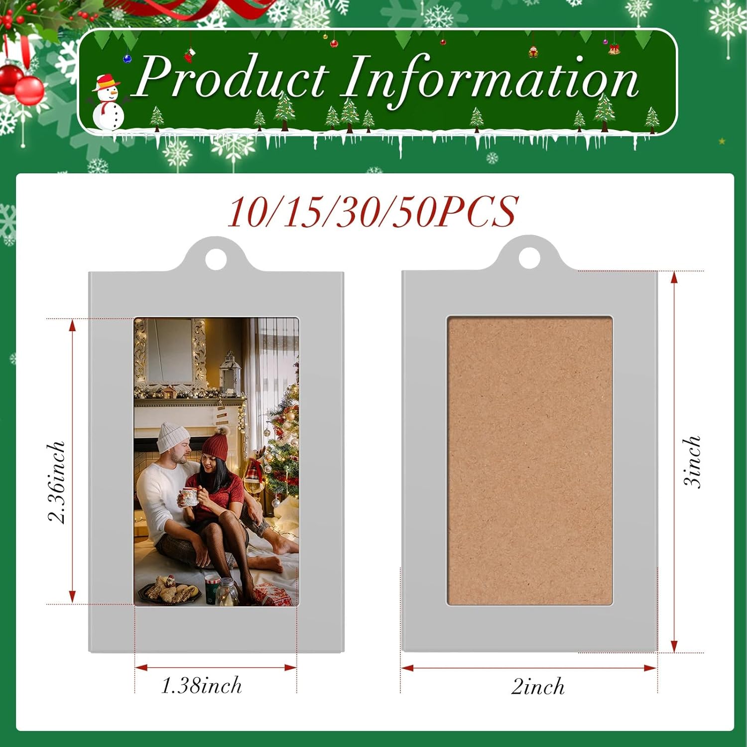 50 Pcs Metal Christmas Photo Frame Ornaments Bulk 2 x 3 Inch Heavy Duty Reusable Small Frame Decorations for Xmas Tree Home Indoor Outdoor Decor Gifts (Vertical,Silver) - Image 2