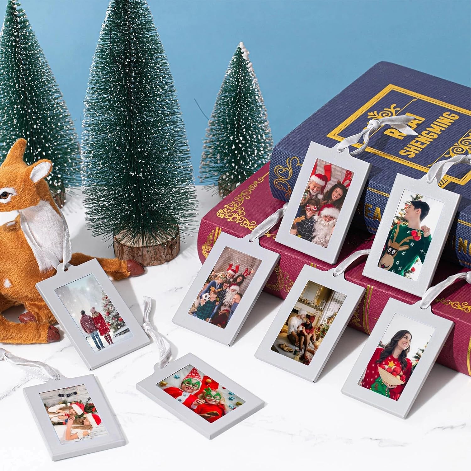 50 Pcs Metal Christmas Photo Frame Ornaments Bulk 2 x 3 Inch Heavy Duty Reusable Small Frame Decorations for Xmas Tree Home Indoor Outdoor Decor Gifts (Vertical,Silver) - Image 4