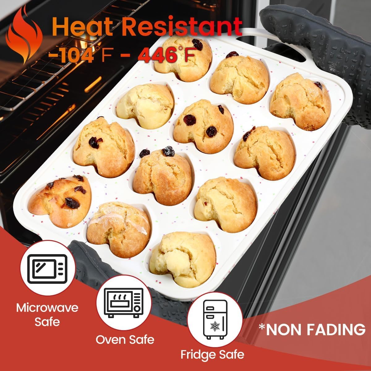 Heart Shaped Silicone Muffin Pan, Metal Reinforced Frame 12 Cups Silicone Molds for Valentine's Day Baking Muffins, Cupcakes, Tartlets, Egg Bites, Chocolate Muffin, Soaps 2 Pack - Image 8