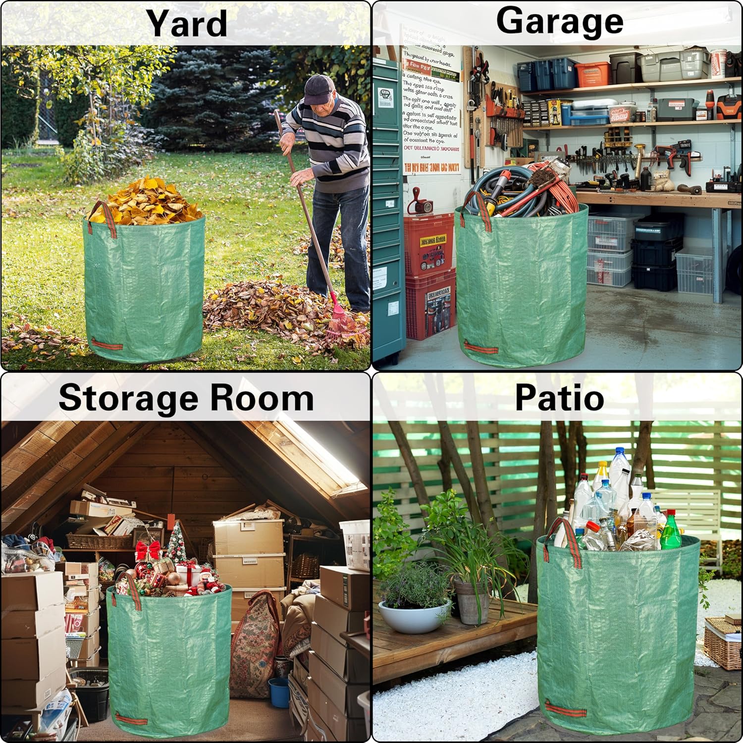 3-Pack 72 Gallon Yard Waste Bags, Reusable Heavy Duty Collapsible Garden Leaf Bags with Plastic Ring, Stand-Up Yard Waste Bin for Leaves, Lawn Debris & Grass Clippings - Image 5