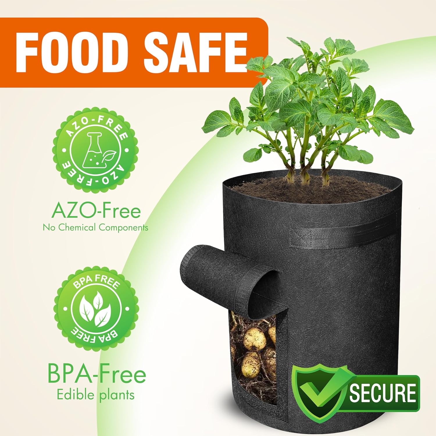6 Pack BPA-Free 10 Gallon Vegetable Grow Bags with Access Flap and Handles, Suitable for Planting Potato, Taro, Beets, Carrots, Onions, Peanut - Image 5