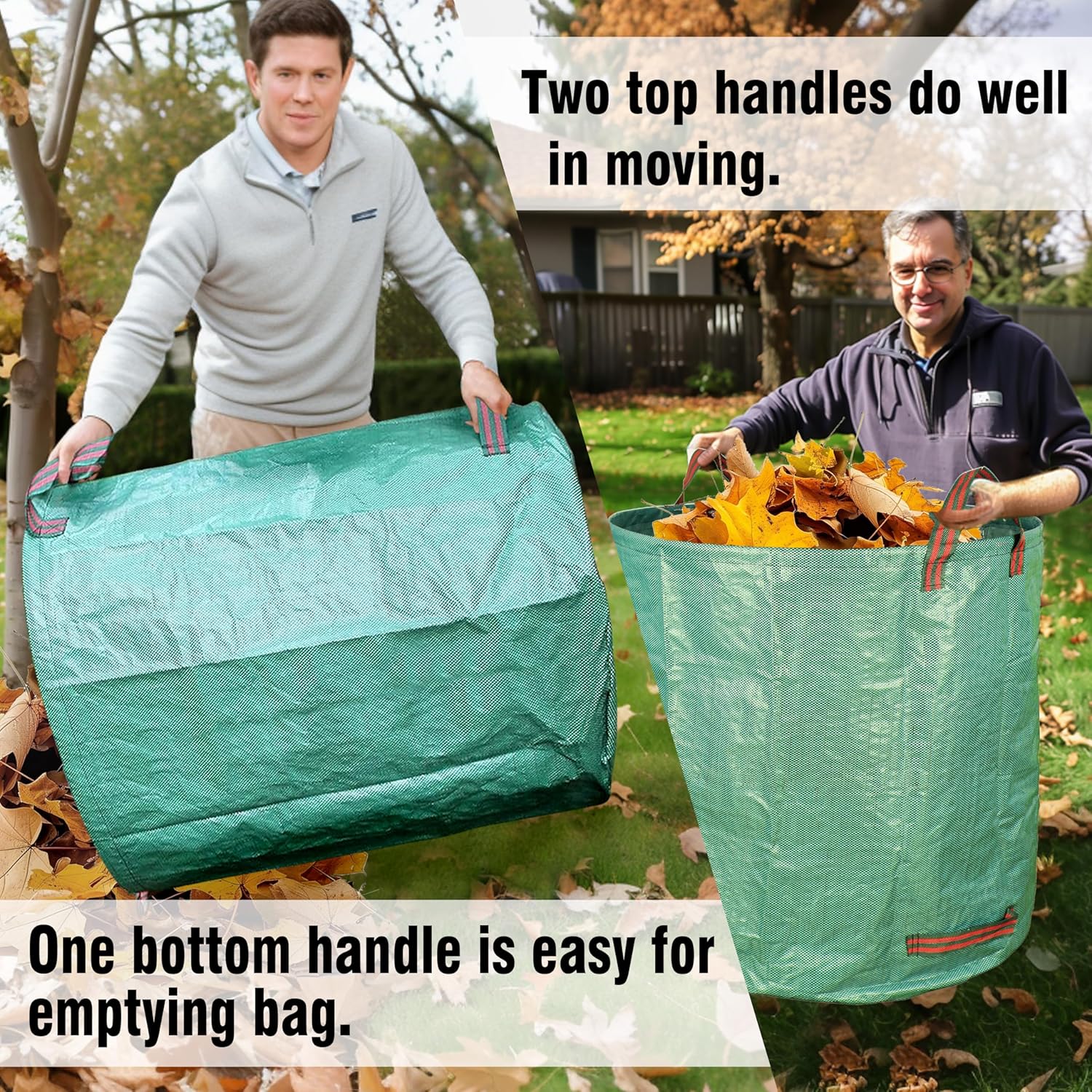 2-Pack 132 Gallon Yard Waste Bags, Reusable Heavy Duty Collapsible Garden Leaf Bags with Plastic Ring, Stand-Up Yard Waste Bin for Leaves, Lawn Debris & Grass Clippings - Image 4