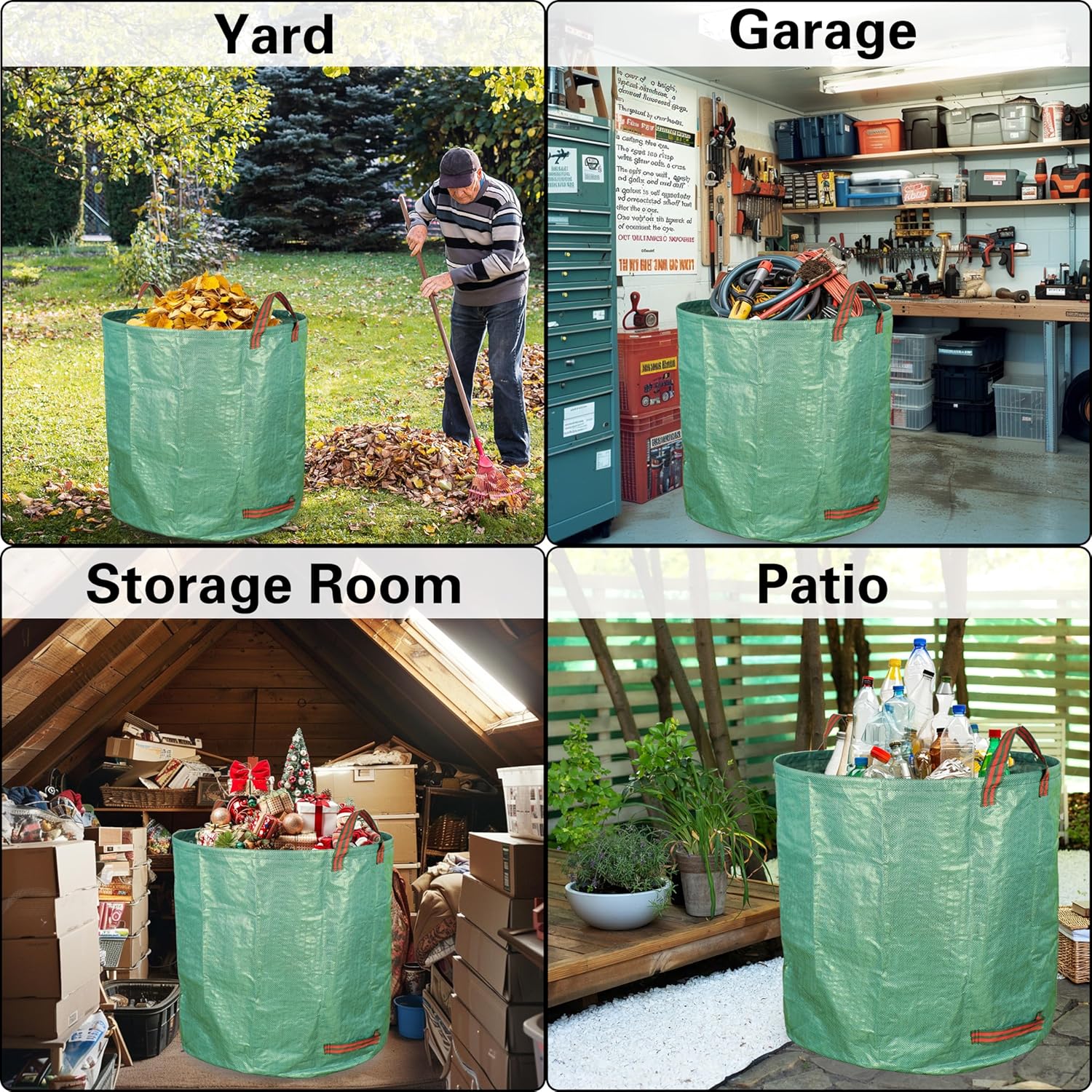 2-Pack 132 Gallon Yard Waste Bags, Reusable Heavy Duty Collapsible Garden Leaf Bags with Plastic Ring, Stand-Up Yard Waste Bin for Leaves, Lawn Debris & Grass Clippings - Image 5