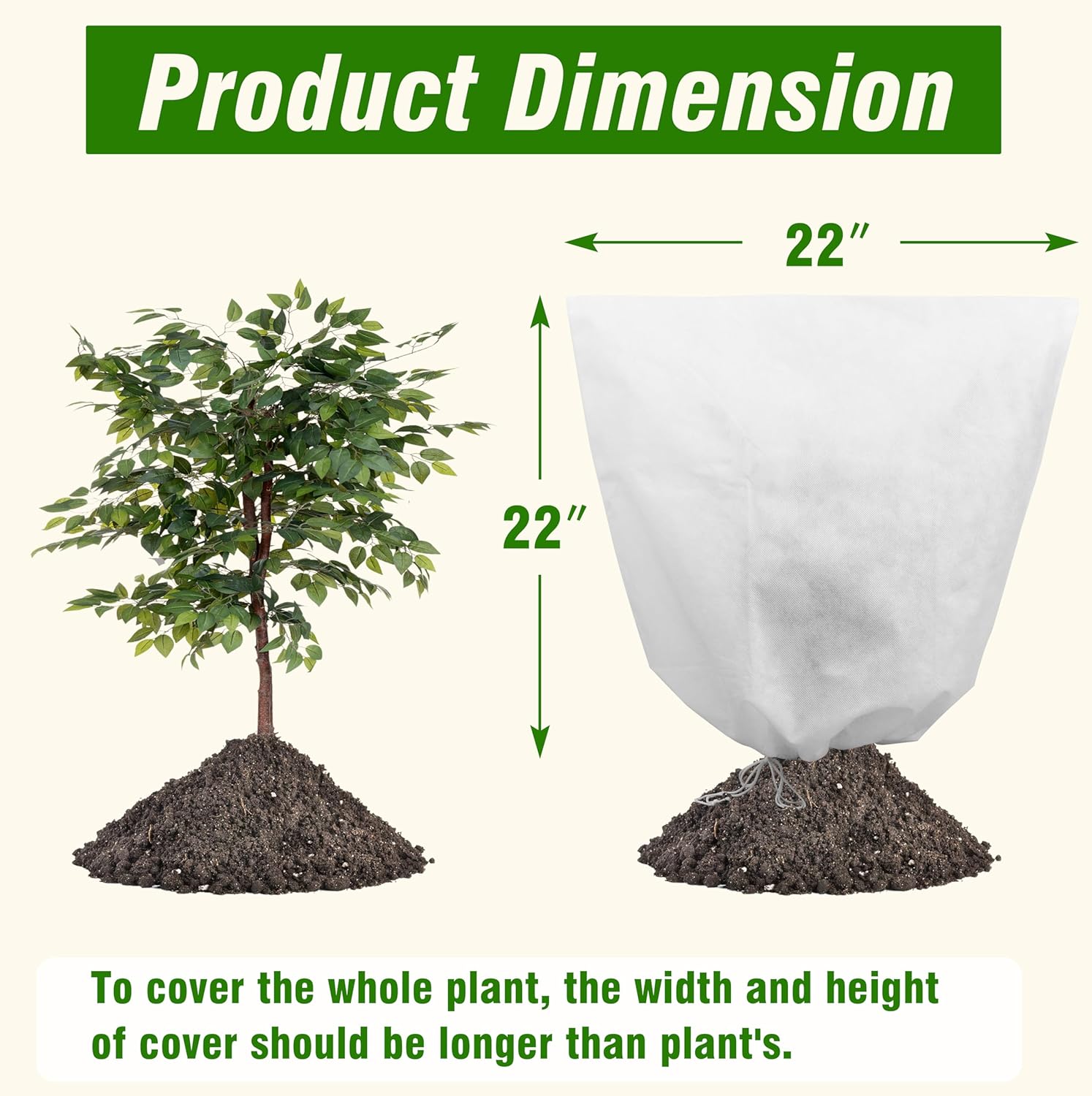 5-Pack Plant Covers Freeze Protection, Drawstring Tree Cover, Winter Freeze Plant Protection, Tree Jacket Frost Blanket for Outdoor Plants, 22.4