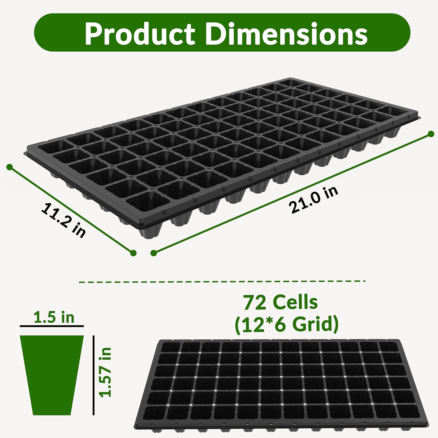 10 Pack 72 Cell Seed Starter Trays, 1.75
