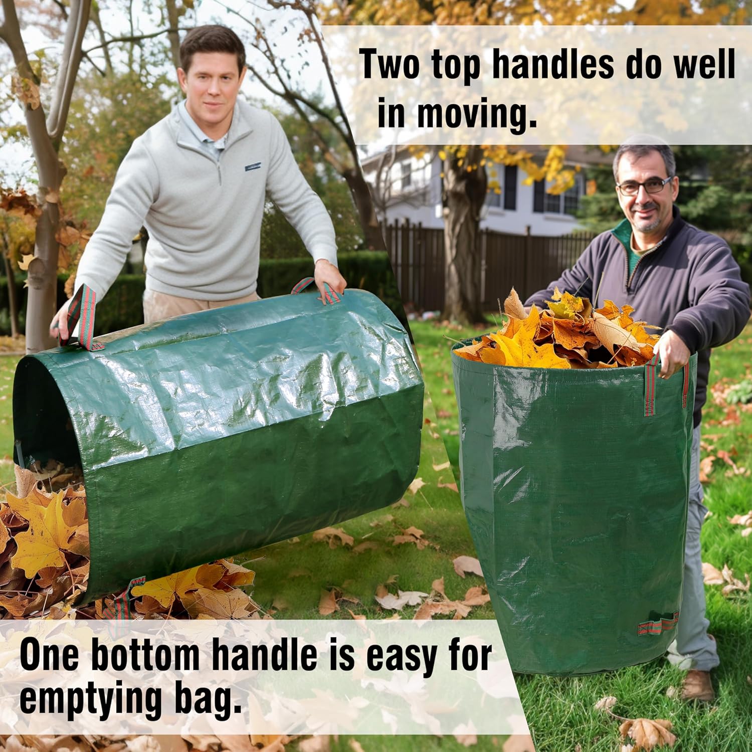 3-Pack 72 Gallon Yard Waste Bags, Reusable Heavy Duty Collapsible Garden Leaf Bags with Plastic Ring, Stand-Up Yard Waste Bin for Leaves, Lawn Debris & Grass Clippings, PE Material - Image 3