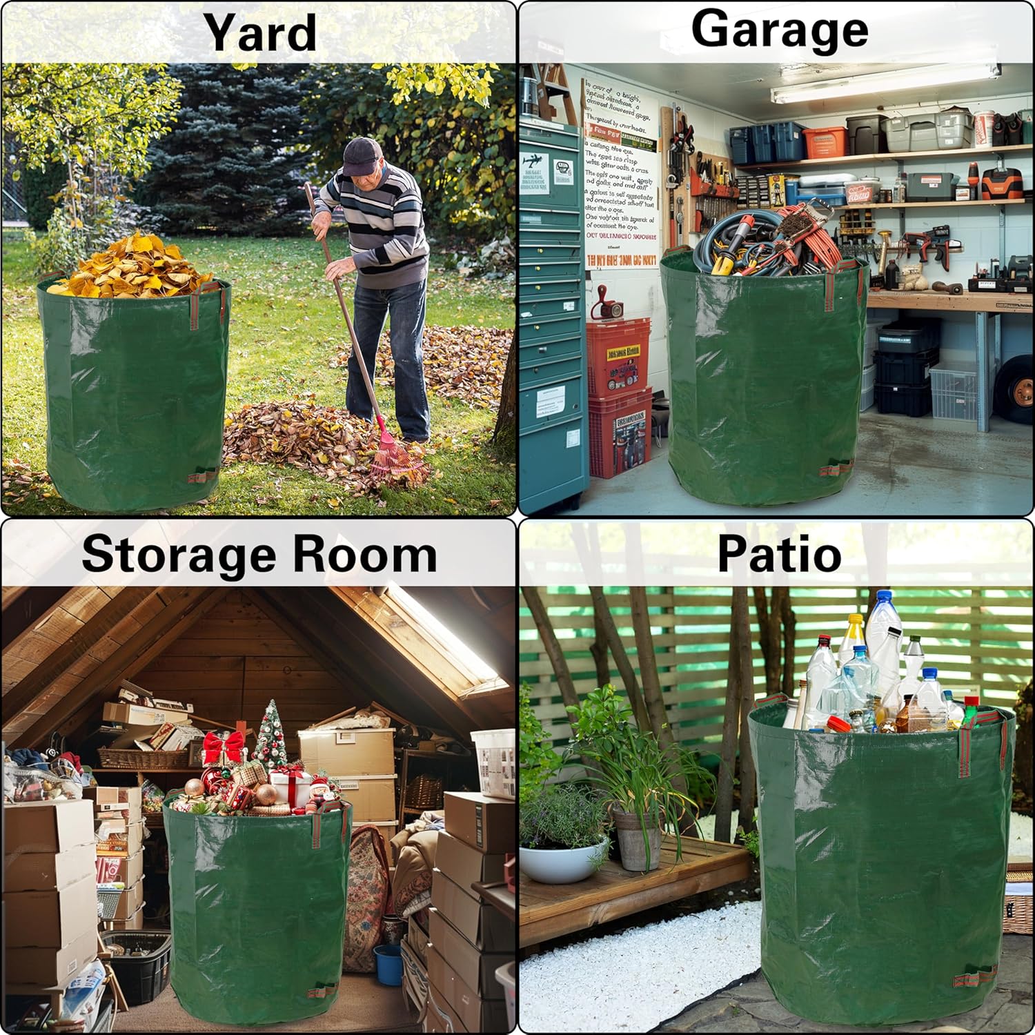 3-Pack 72 Gallon Yard Waste Bags, Reusable Heavy Duty Collapsible Garden Leaf Bags with Plastic Ring, Stand-Up Yard Waste Bin for Leaves, Lawn Debris & Grass Clippings, PE Material - Image 4