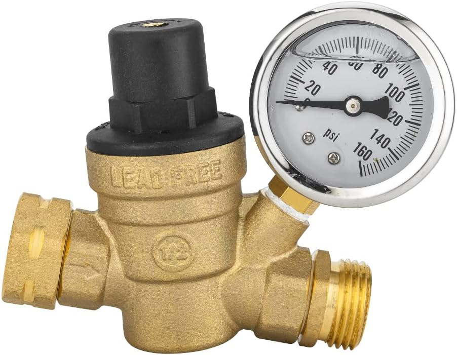 RV Water Pressure Regulator Valve, Adjustable Water Pressure Reducer with Gauge and Inlet Screen Filter for RV Camper Travel Trailer,(TOOL029) - Image 1
