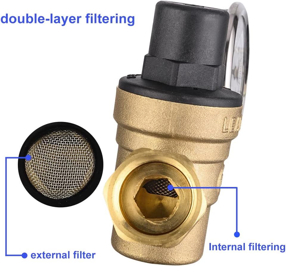 RV Water Pressure Regulator Valve, Adjustable Water Pressure Reducer with Gauge and Inlet Screen Filter for RV Camper Travel Trailer,(TOOL029) - Image 4