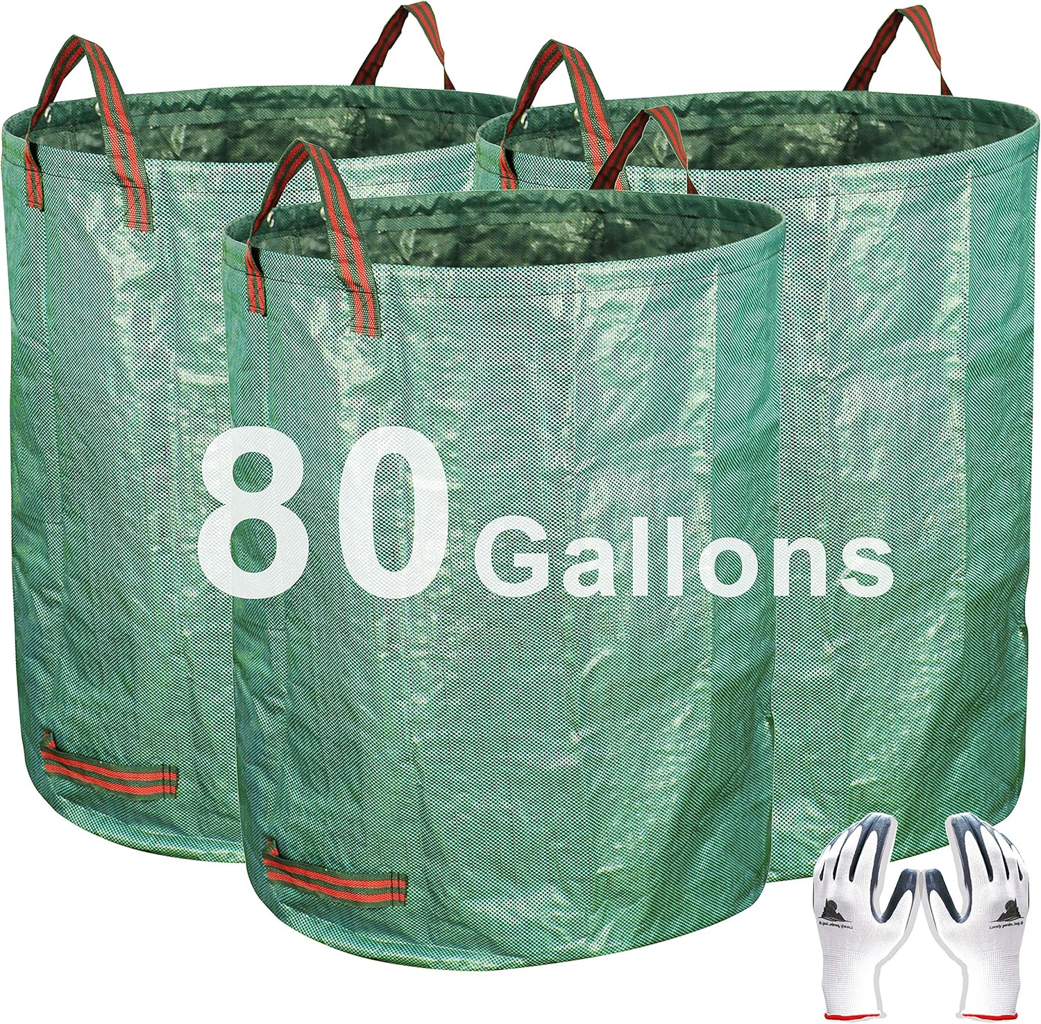 3-Pack 80 Gallon Yard Waste Bags, Reusable Heavy Duty Collapsible Garden Leaf Bags with Plastic Ring, Stand-Up Yard Waste Bin for Leaves, Lawn Debris & Grass Clippings - Image 1