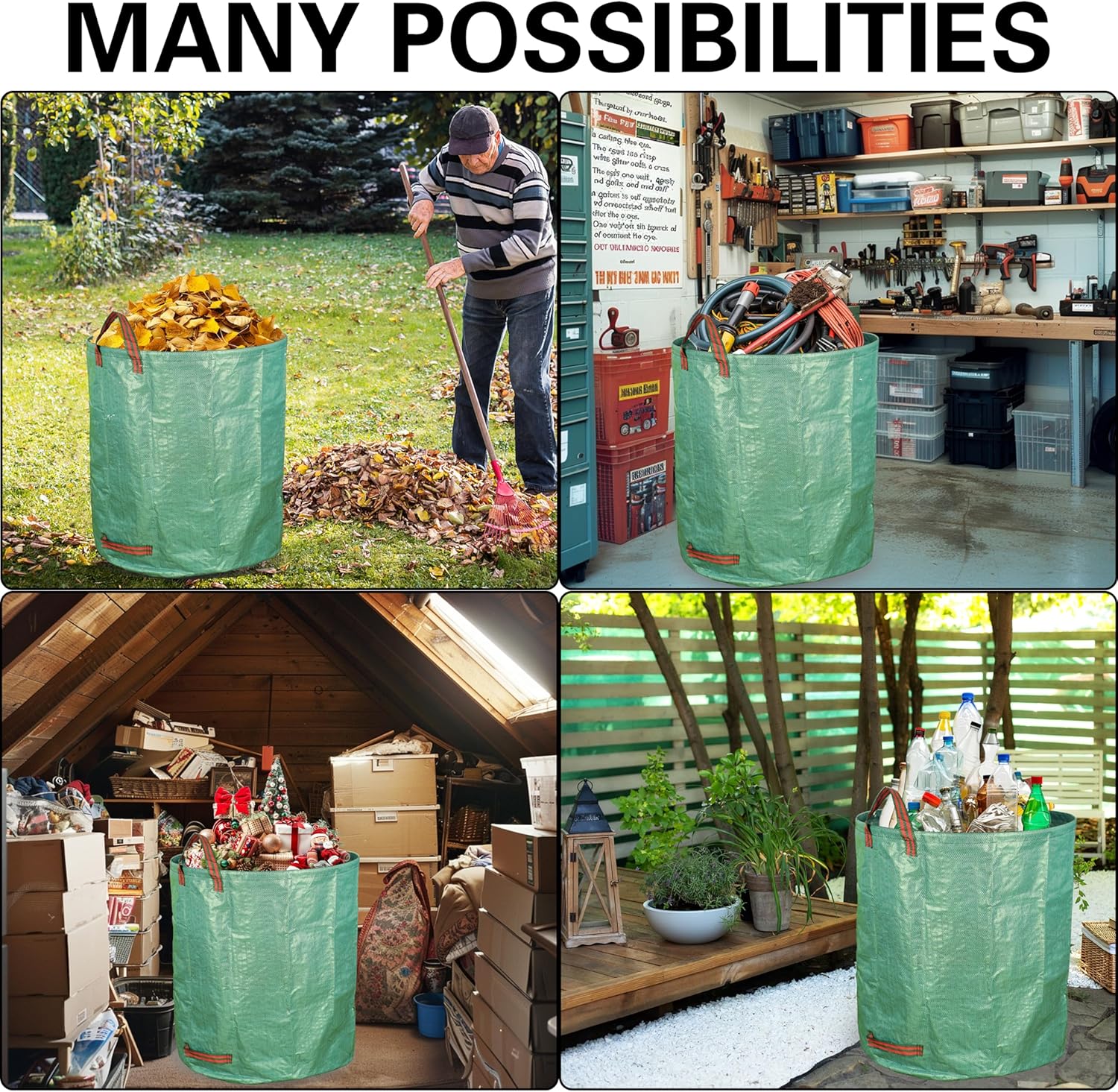 3-Pack 80 Gallon Yard Waste Bags, Reusable Heavy Duty Collapsible Garden Leaf Bags with Plastic Ring, Stand-Up Yard Waste Bin for Leaves, Lawn Debris & Grass Clippings - Image 5