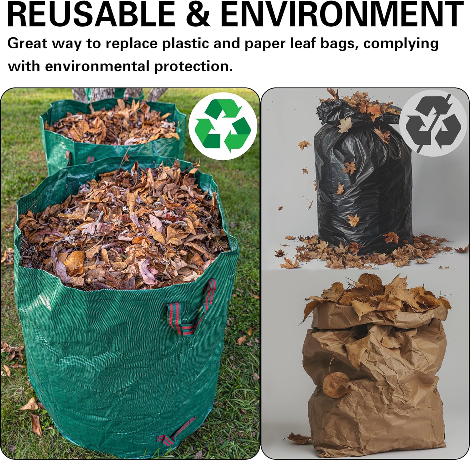 3-Pack 80 Gallon Yard Waste Bags, Reusable Heavy Duty Collapsible Garden Leaf Bags with Plastic Ring, Stand-Up Yard Waste Bin for Leaves, Lawn Debris & Grass Clippings - Image 6