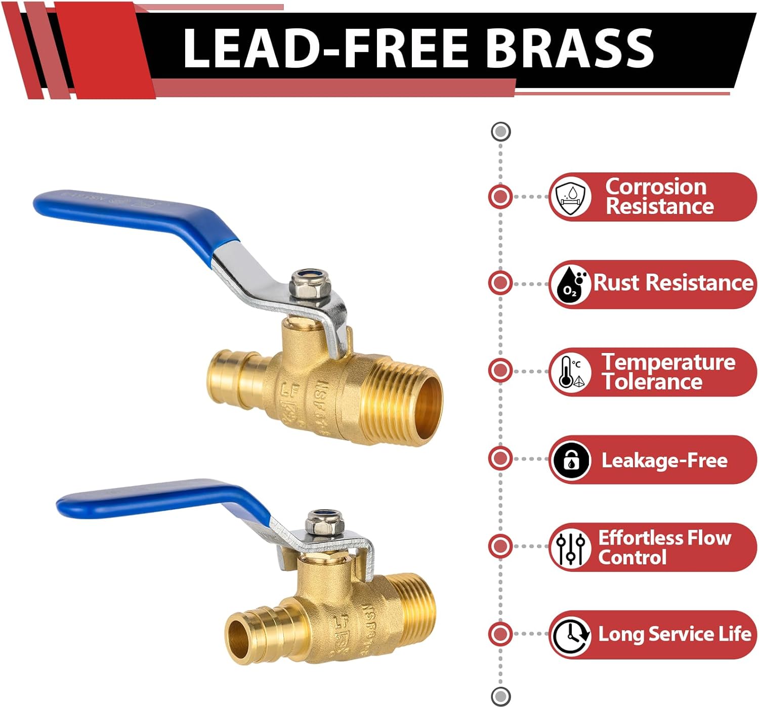 (Pack of 2)  Cold Expansion Pex-A 1/2-inch X 1/2 Inch Male MPT Brass Shut-off Ball Valve for Pex-A Pipe Connection, ASTM F1960, Blue Lever, cUPC Certified,(VALVE445) - Image 3