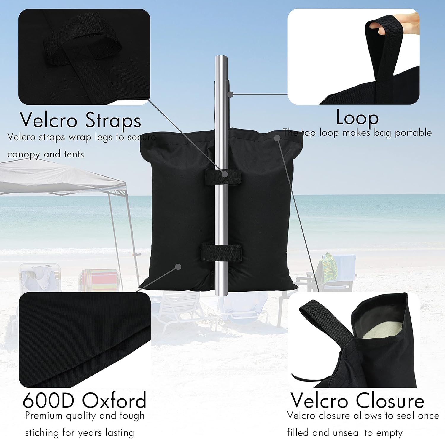 Canopy Weights Sand Bags, Sandbags for Weight, Tent Weight Bags Set of 4 for Camping Canopy, Outdoor Patio Shelter Umbrellas - Image 2