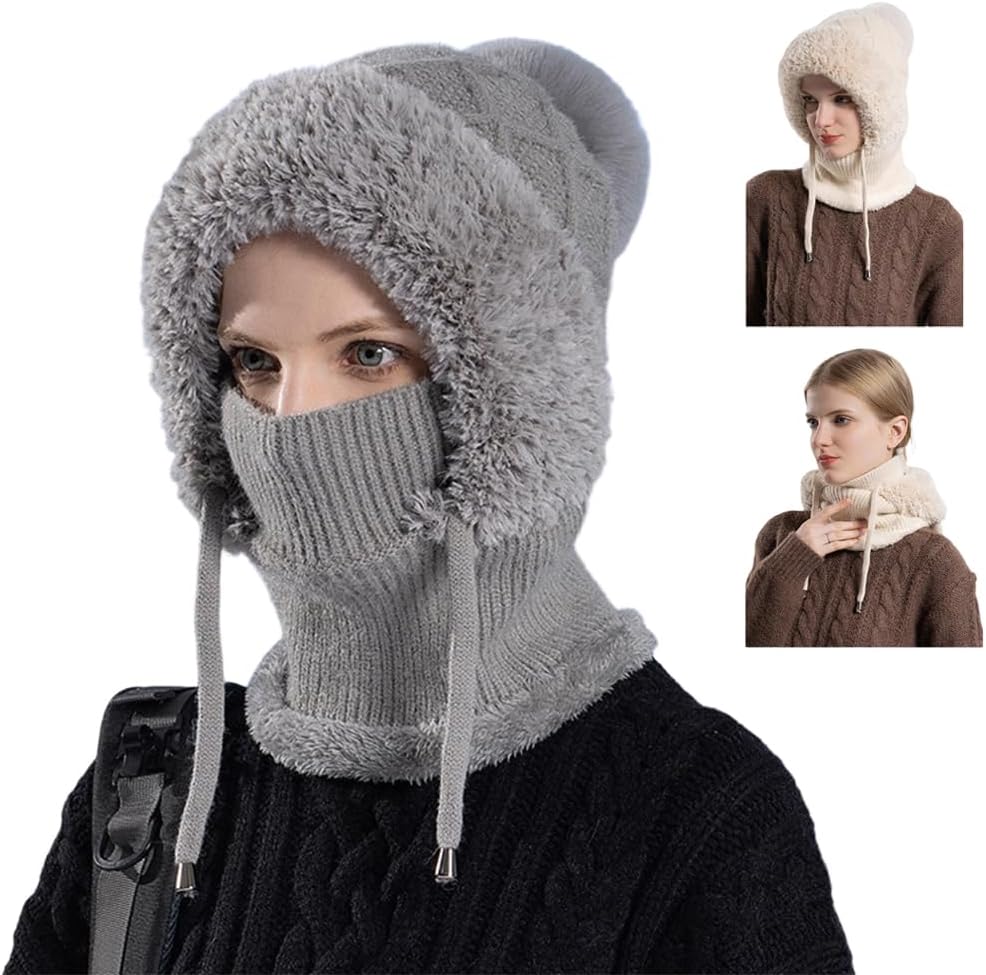 2026 New 3 in 1 Beanie Hat for Women, Upgrade Winter Balaclava Fall Winter Warm Knitted Hat Knitted Ski Scarf Mask - Image 1