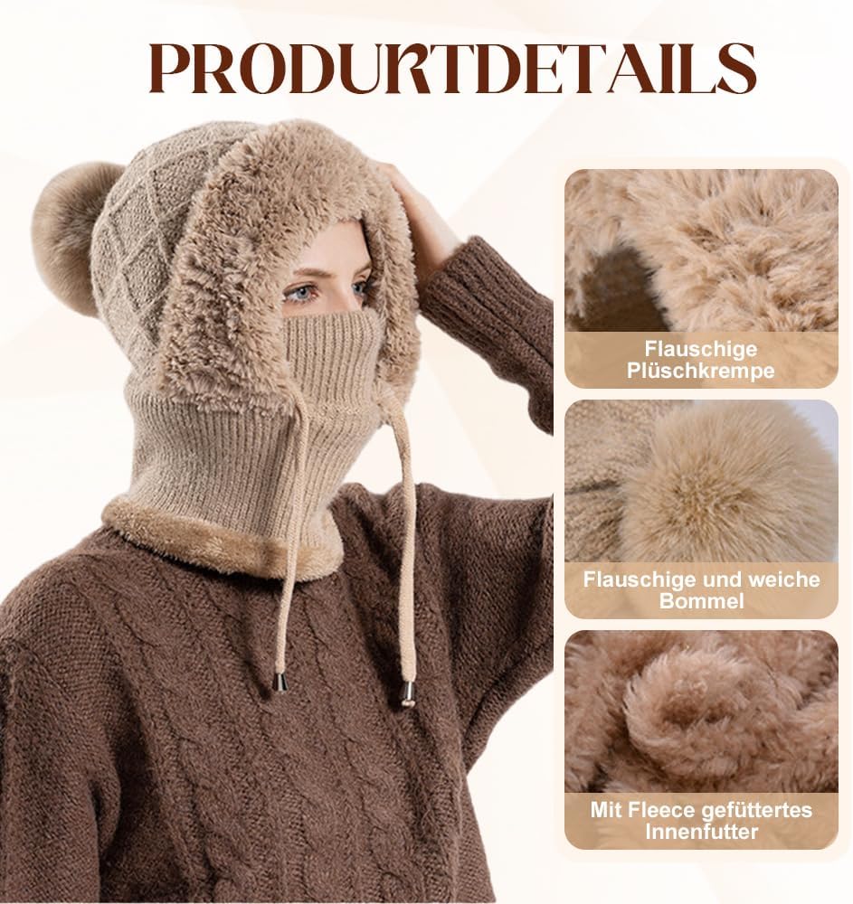 2026 New 3 in 1 Beanie Hat for Women, Upgrade Winter Balaclava Fall Winter Warm Knitted Hat Knitted Ski Scarf Mask - Image 3