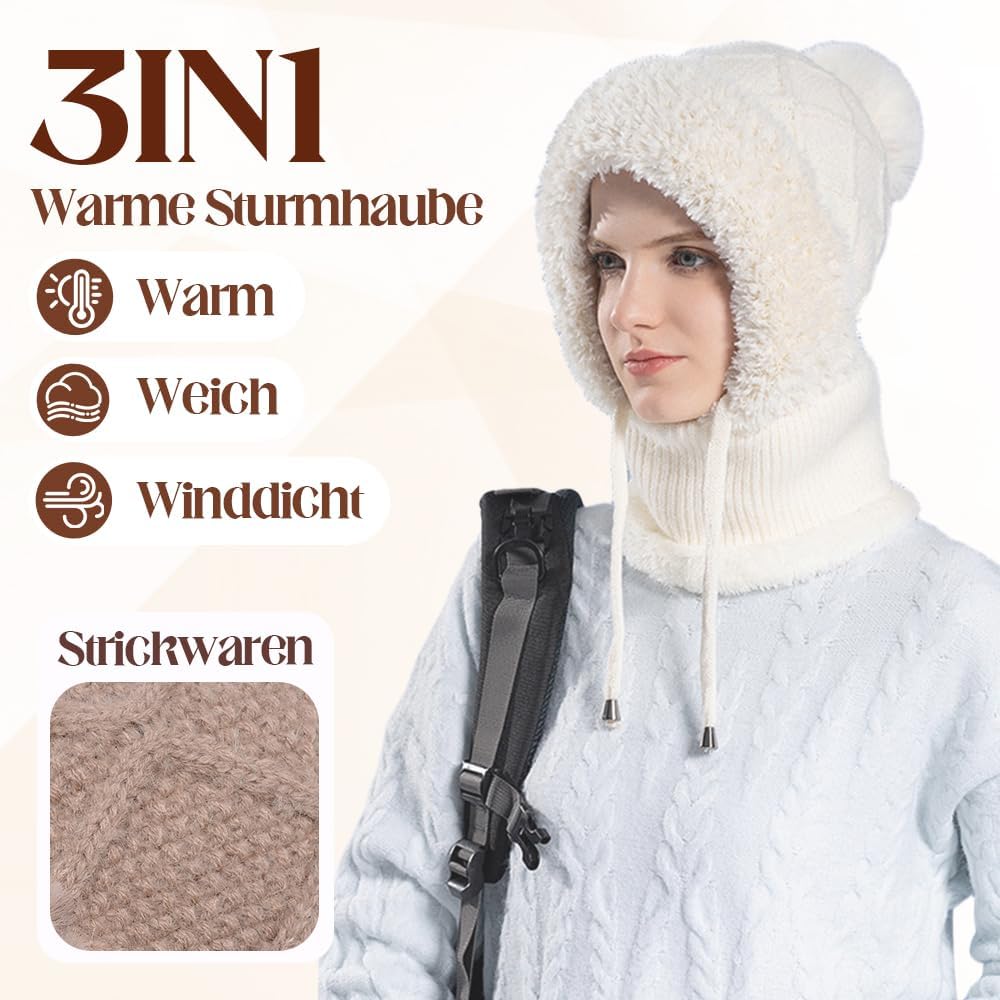 2026 New 3 in 1 Beanie Hat for Women, Upgrade Winter Balaclava Fall Winter Warm Knitted Hat Knitted Ski Scarf Mask - Image 4
