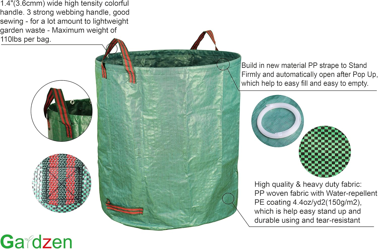 6-Pack 72 Gallon Yard Waste Bags, Reusable Heavy Duty Collapsible Garden Leaf Bags with Plastic Ring, Stand-Up Yard Waste Bin for Leaves, Lawn Debris & Grass Clippings - Image 3