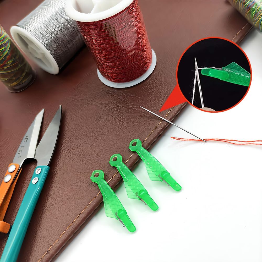 Fish Mouth Sewing Machine Needle Threader, 2024 Upgrade Quick Sewing Machine Loop Easy Selfthread Needle Threaders Tool, Automatic Sewing Needle Threader Simple Needle Threader (Green*5) - Image 2