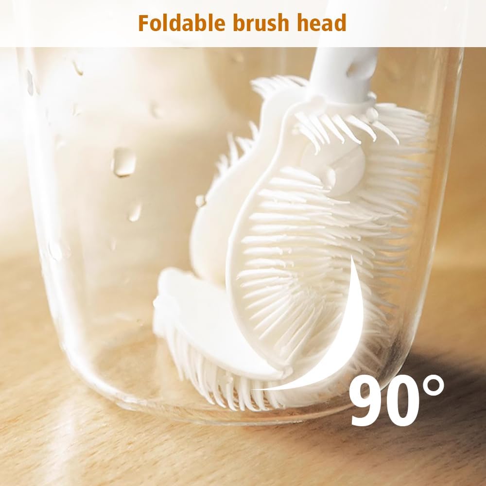 Soft Bristle Silicone Cup Brush, Upgrade 360°Silicone Cup Brush Long Handle Water Bottle Brush Cleaner, Cup Cleaner Brush Cup Lid Cleaning Brush for Narrow Neck containers (1, White) - Image 3
