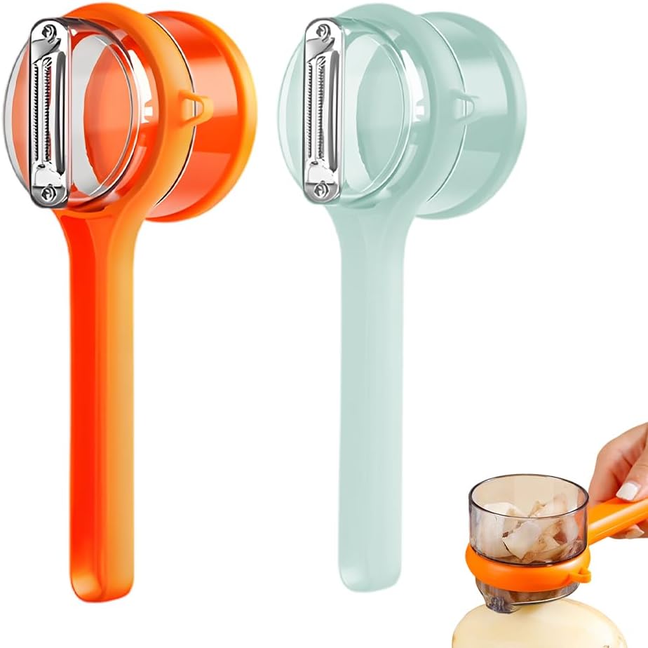 2026 New Kitchen Special Fruit Peeler with Box Storage, Upgrade Vegetable Peeler with Catcher Peeler with Storage Bucket, Double-Sided Stainless Steel Multi-Function Peelers (Orange+Blue) - Image 1