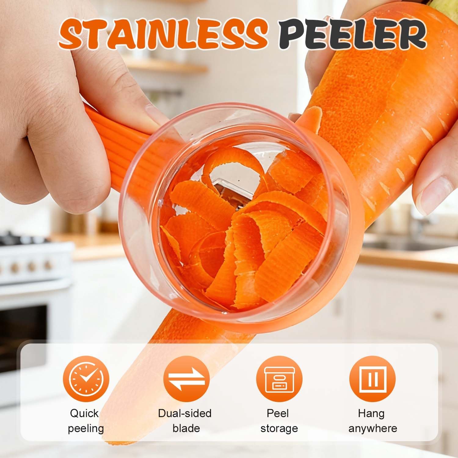 2026 New Kitchen Special Fruit Peeler with Box Storage, Upgrade Vegetable Peeler with Catcher Peeler with Storage Bucket, Double-Sided Stainless Steel Multi-Function Peelers (Orange+Blue) - Image 2