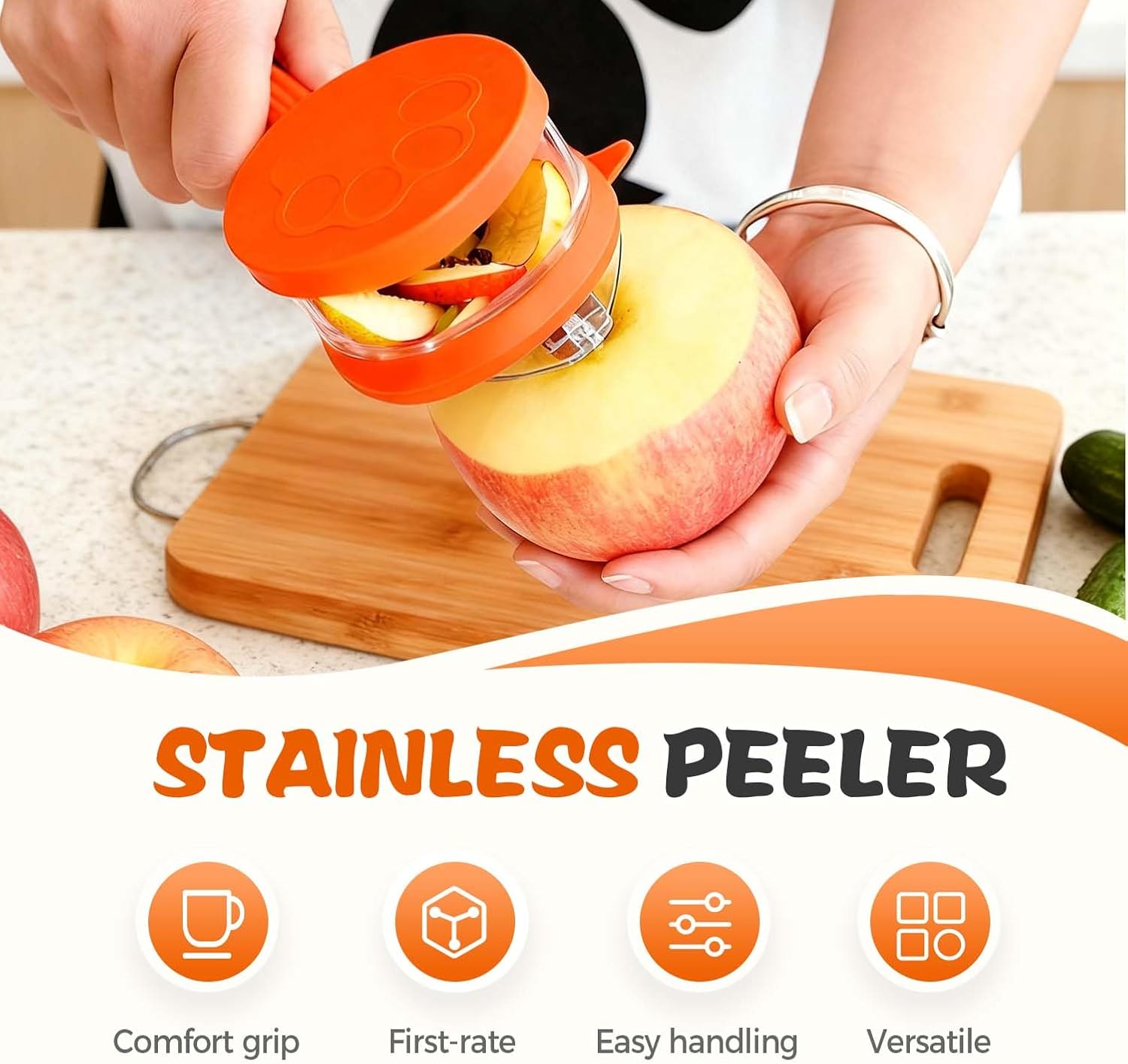 2026 New Kitchen Special Fruit Peeler with Box Storage, Upgrade Vegetable Peeler with Catcher Peeler with Storage Bucket, Double-Sided Stainless Steel Multi-Function Peelers (Orange+Blue) - Image 6