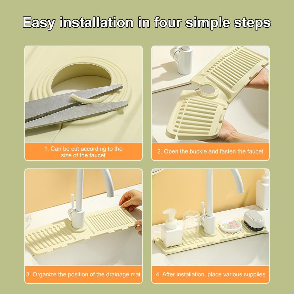Faucet Mat for Kitchen Sink, 2024 Upgrade Faucet Guard Draining Mat Silicone Faucet Handle Drip Catcher, New Fast Drying Stone Sink Tray Sink Protectors for Kitchen Bathroom Sink (Grey, One Size) - Image 3