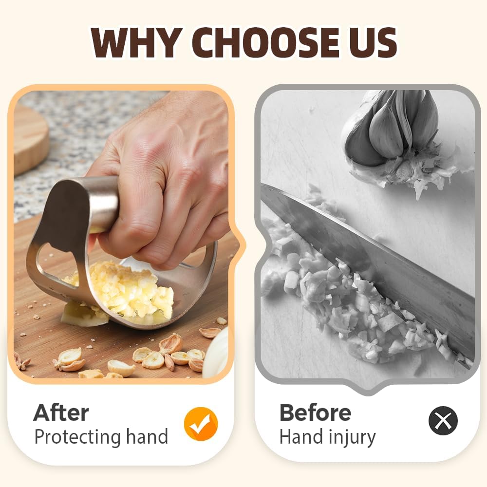 2025 New Stainless Steel Garlic Presser, Portable Manual Stainless Steel Garlic Press for Home Kitchen Utensils, Upgrade Rocker Crusher Masher with Garlic Peeling (1) - Image 4