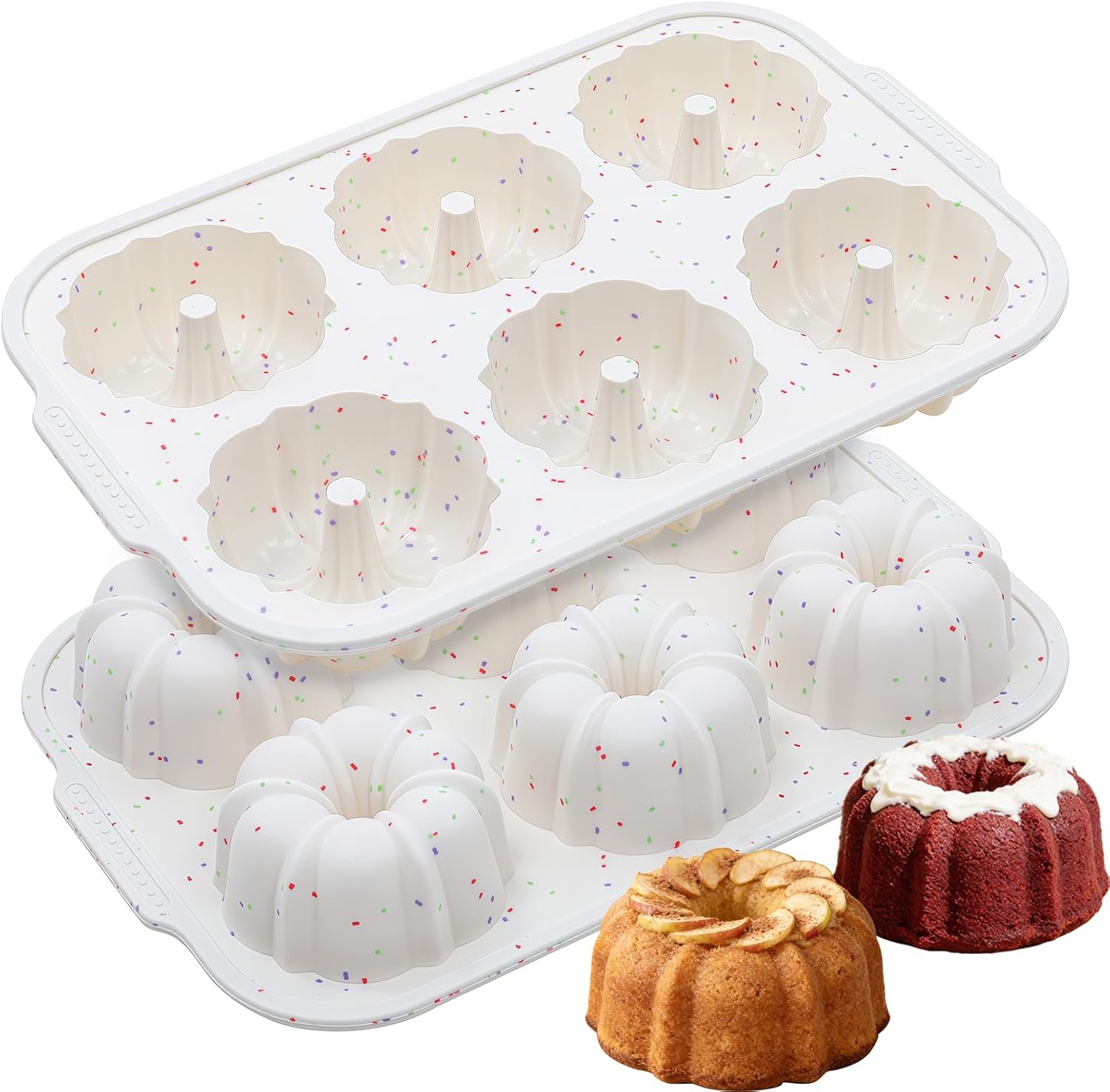 Jumbo Fluted Tube Pan with Metal Reinforced Frame, Silicone Nonstick Cake Molds 2Pcs for Chocoflan, Donuts, Cornbread, Brownies, BPA Free - Image 1