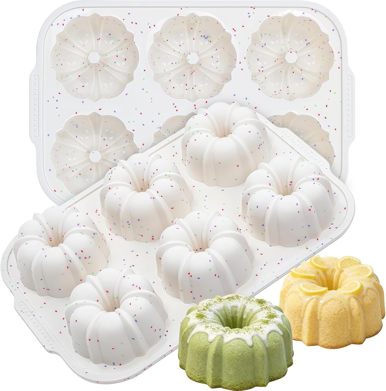 Jumbo Fluted Tube Pan with Metal Reinforced Frame, Silicone Nonstick Cake Molds 2Pcs for Chocoflan, Donuts, Cornbread, Brownies, BPA Free - Image 2