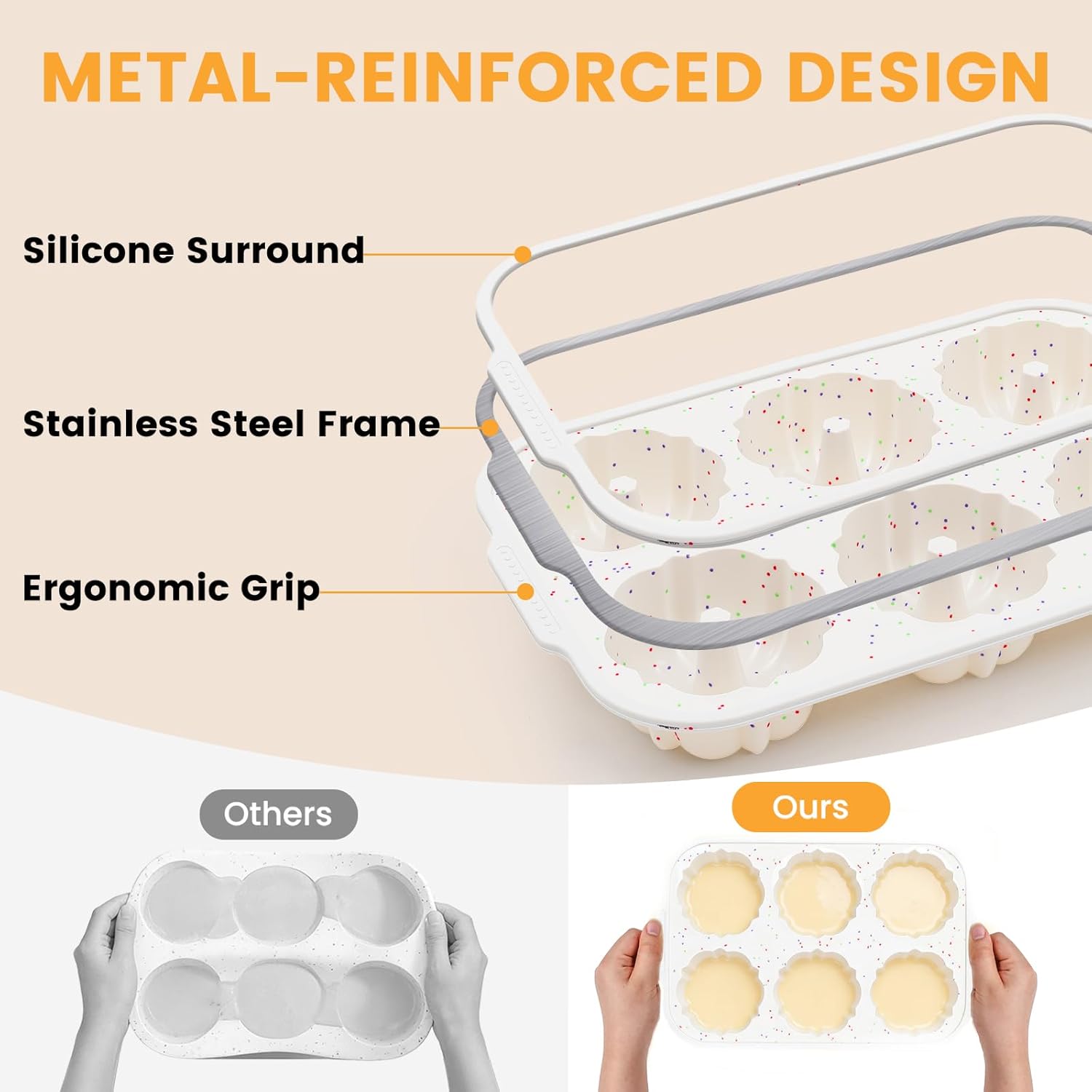 Jumbo Fluted Tube Pan with Metal Reinforced Frame, Silicone Nonstick Cake Molds 2Pcs for Chocoflan, Donuts, Cornbread, Brownies, BPA Free - Image 4