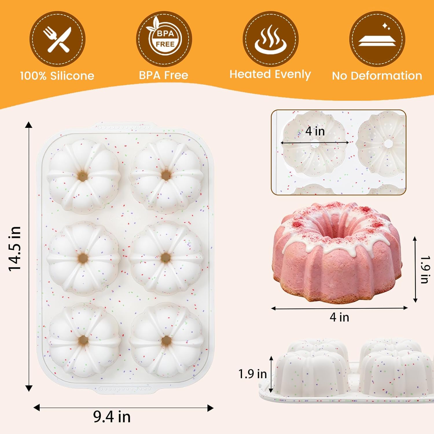 Jumbo Fluted Tube Pan with Metal Reinforced Frame, Silicone Nonstick Cake Molds 2Pcs for Chocoflan, Donuts, Cornbread, Brownies, BPA Free - Image 5
