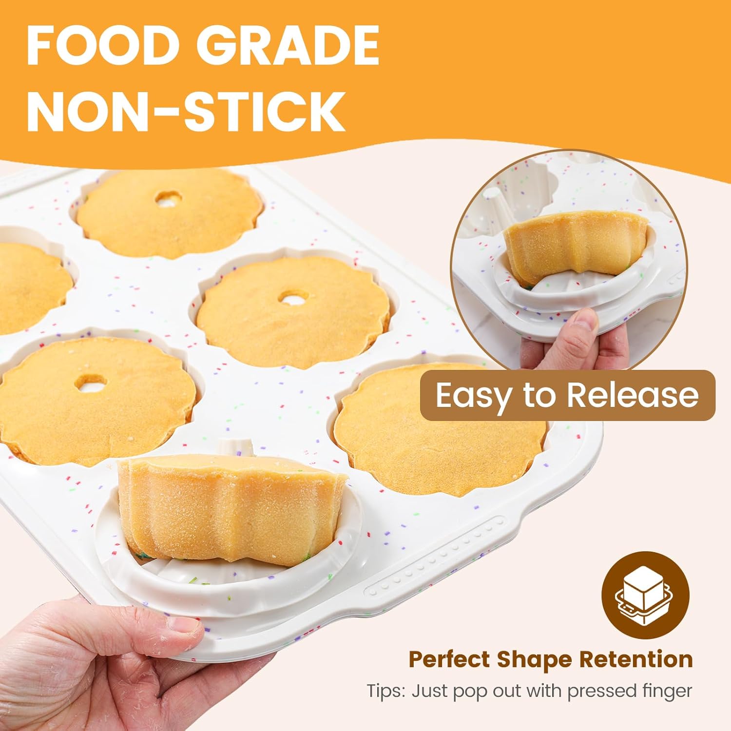 Jumbo Fluted Tube Pan with Metal Reinforced Frame, Silicone Nonstick Cake Molds 2Pcs for Chocoflan, Donuts, Cornbread, Brownies, BPA Free - Image 6