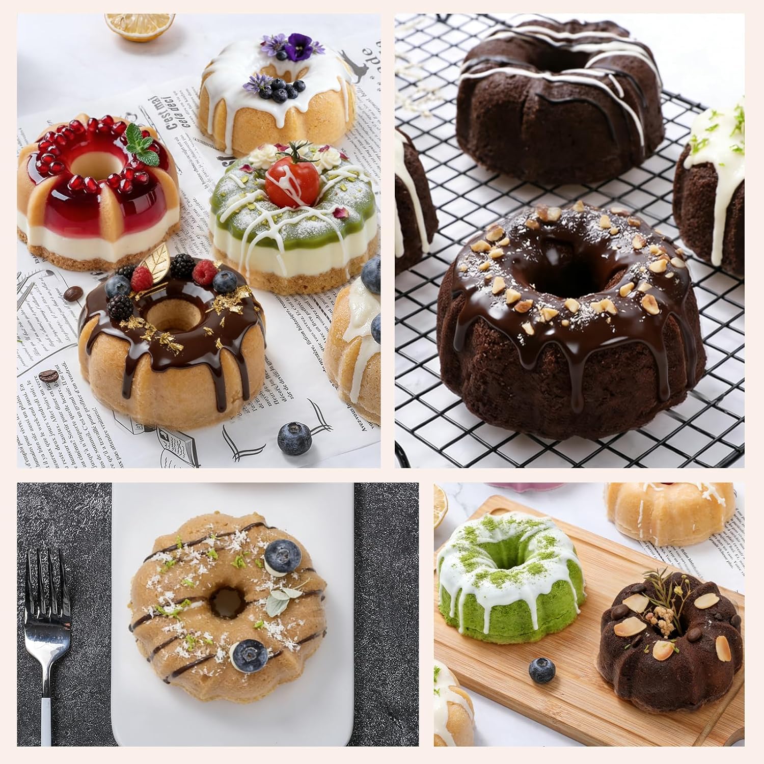 Jumbo Fluted Tube Pan with Metal Reinforced Frame, Silicone Nonstick Cake Molds 2Pcs for Chocoflan, Donuts, Cornbread, Brownies, BPA Free - Image 7