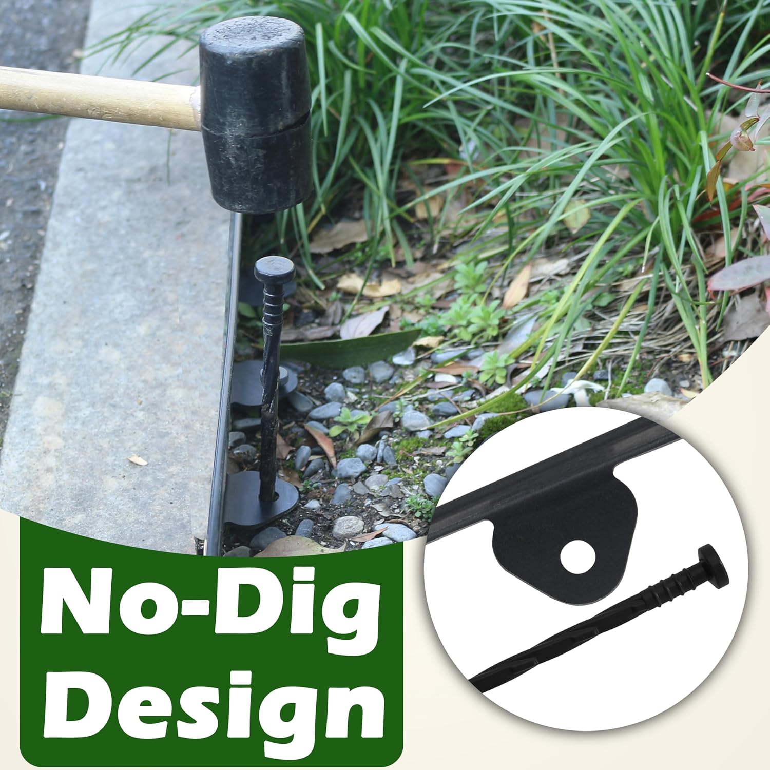 No Dig Landscape Edging Kit, 40-Foot Long, 3-Inch Tall Garden Edging Border and 100 pcs Landscape Edging Anchoring Spikes Bundle - Image 6