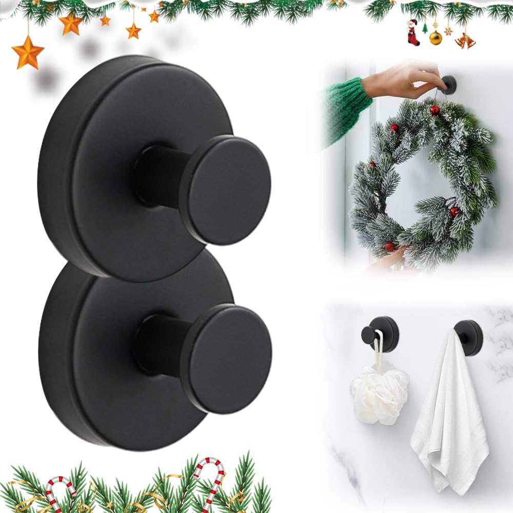 2025 New No Drill Hooks Multipack, Stainless Steel Waterproof Suction Cup Hooks Kitchens Hanging Towels, Suction Cup Hooks for Bathroom Shower Mirrors Suction Cup Hooks (2, Black) - Image 1