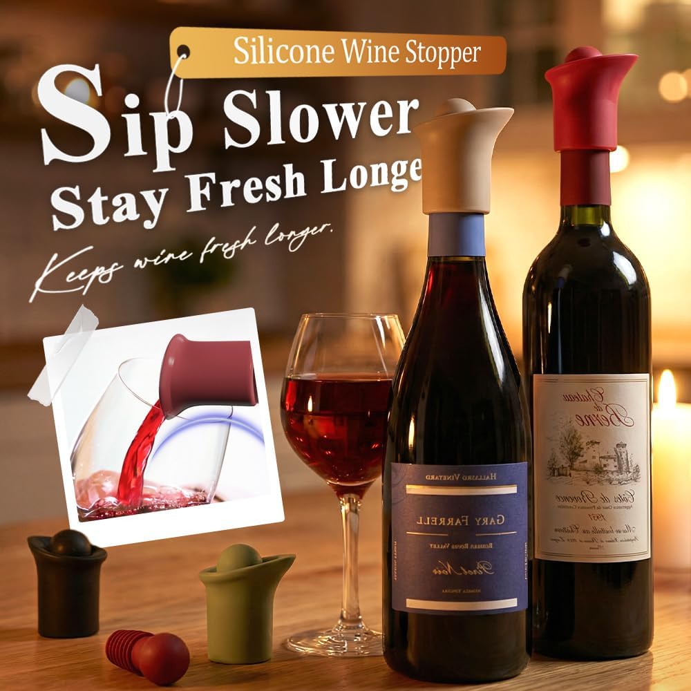 Silicone Wine Stopper for Wine Bottles, 2026 New Seal Bottle Cover Caps to Keep Wine Fresh, Upgrade Glass Bottle Sealer Covers Wine Stoppers for Home Use Cover Wine Bottle Caps (Khaki) - Image 2