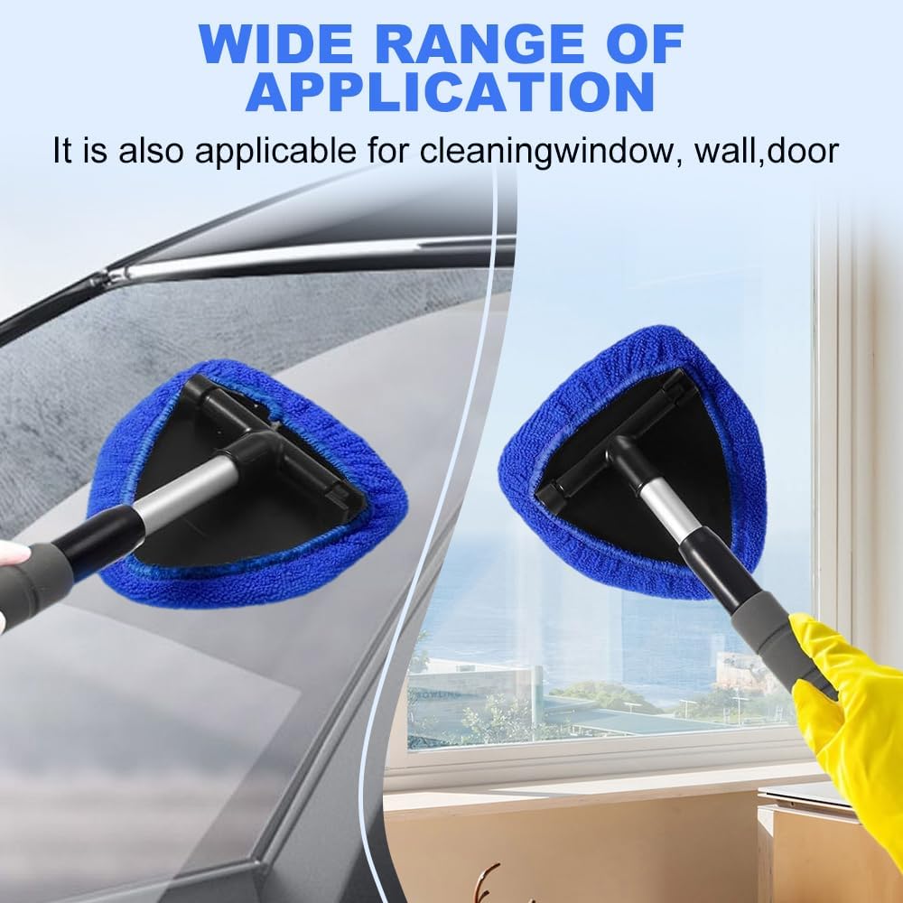 Microfiber Car Windshield Cleaner Tool, 2025 Upgrade Car Window Cleaner Windshield Cleaner Inside Glass Wiper Kit, Reusable Washable Microfiber Pads and Extendable Handle (Black) - Image 2