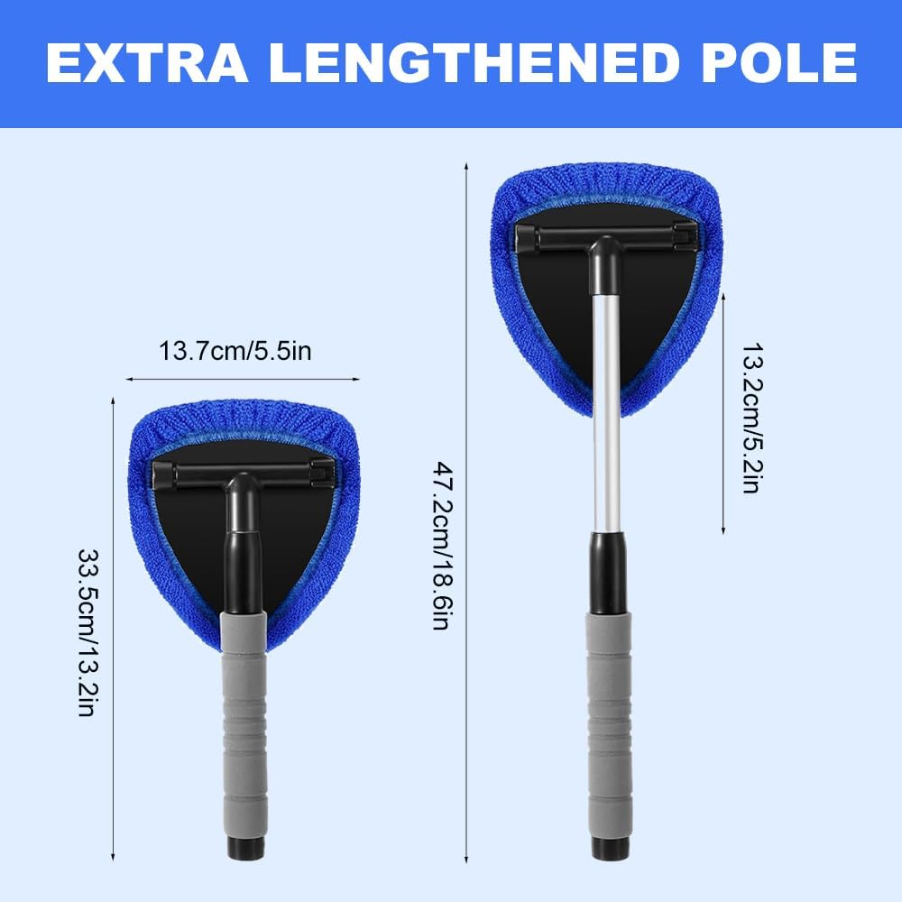 Microfiber Car Windshield Cleaner Tool, 2025 Upgrade Car Window Cleaner Windshield Cleaner Inside Glass Wiper Kit, Reusable Washable Microfiber Pads and Extendable Handle (Black) - Image 5