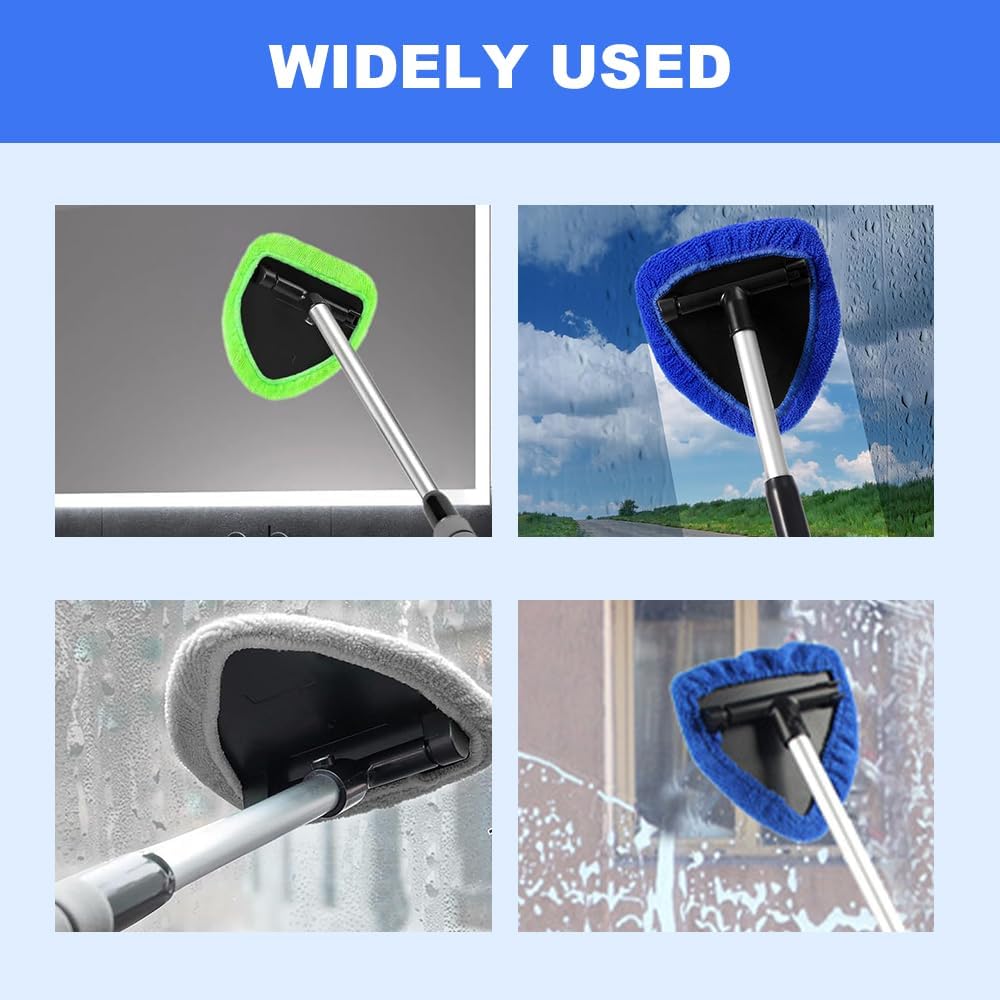 Microfiber Car Windshield Cleaner Tool, 2025 Upgrade Car Window Cleaner Windshield Cleaner Inside Glass Wiper Kit, Reusable Washable Microfiber Pads and Extendable Handle (Black) - Image 6