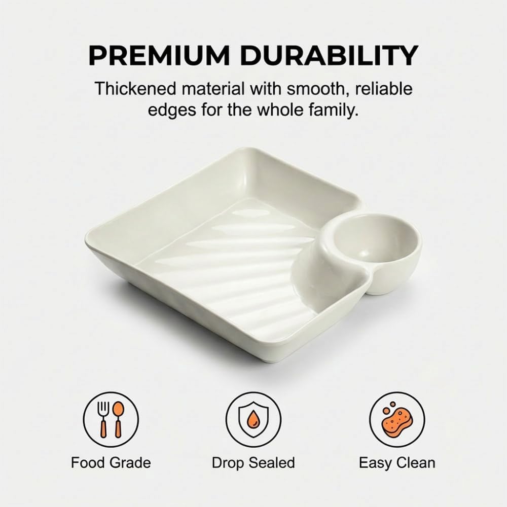 Sauce Separated Plate, 2026 New Plastic Dumpling Plates with Sauce Compartment, Upgrade Dumpling Plate with Dipping Saucer Chip and Dip Serving Dish Small Dip Tray for Appetizer (White) - Image 3